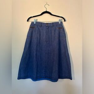 Vintage 1970s A-line Denim Skirt with Zippered Pockets